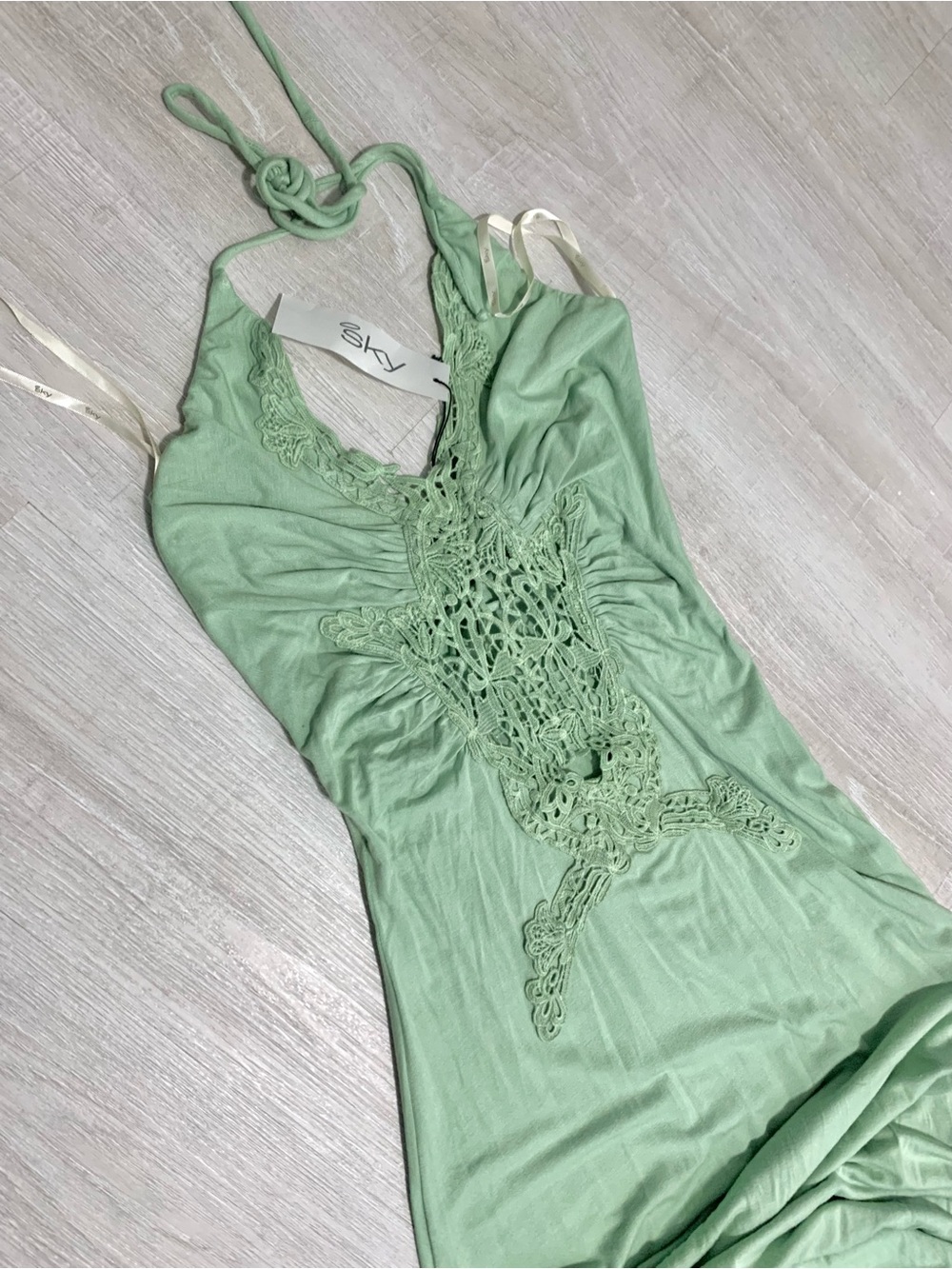 Sky Brand Gozma Crochet Maxi Dress Moss Green/Sage Small NWT - Picture 6 of 14
